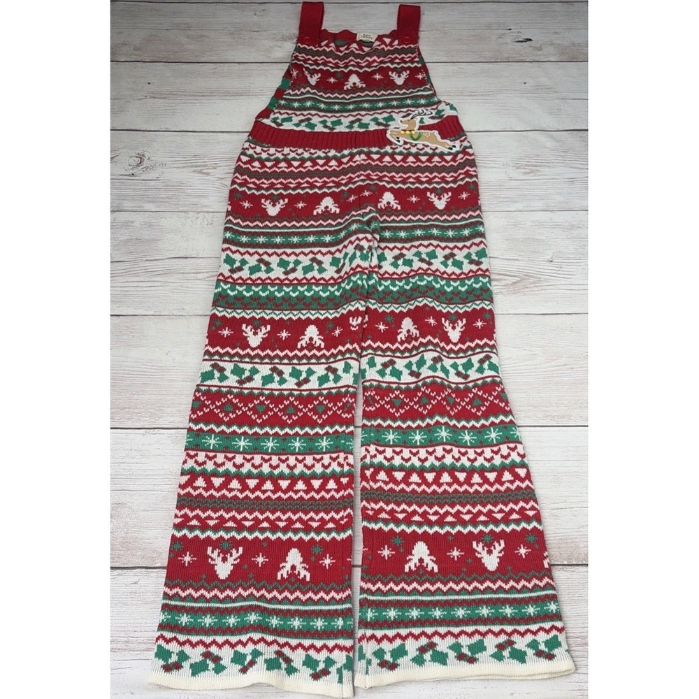 Born Famous Women's M Ugly Christmas Sweater Overalls Fair Isle Knit Reindeer